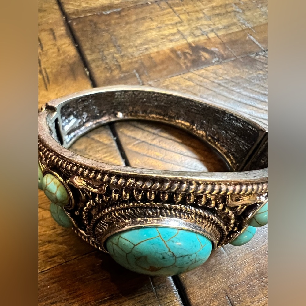 Turquoise and Silver Statement Cuff Bracelet - Picture 6 of 6